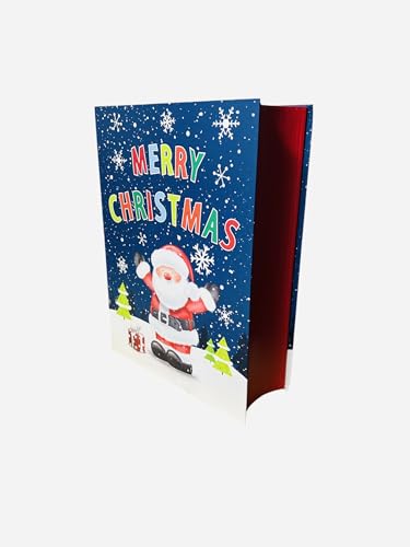Merry Christmas Set of 3 Stackable Nestable Stunning Traditional Book Shapped Gift boxes | Cute print Santa, Snow, XMAS Presents Storage, Keepsake and Reusable (Blue)