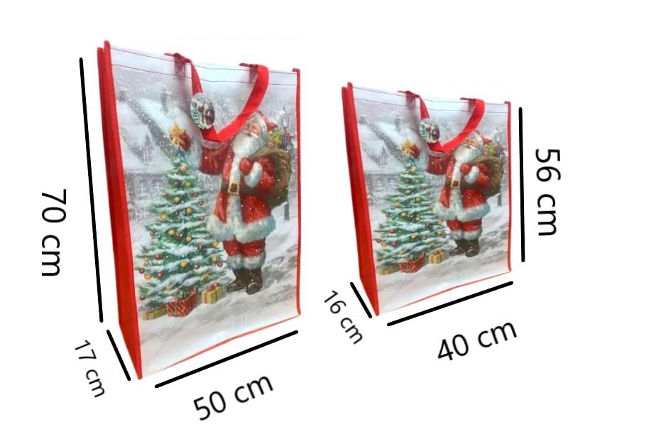 Set of 2 Reusable Christmas Tote Bags with Handles| Jumbo and X-Large Size| Non- Woven, Water Proof, Strong| XMAS Favors Goody Treat Bags for Gifts Distribution Delivery Shopping Party (Snowman)