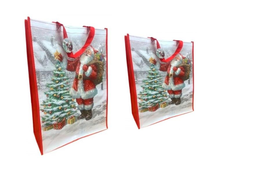Set of 2 Reusable Christmas Tote Bags with Handles| Jumbo and X-Large Size| Non- Woven, Water Proof, Strong| XMAS Favors Goody Treat Bags for Gifts Distribution Delivery Shopping Party (Snowman)
