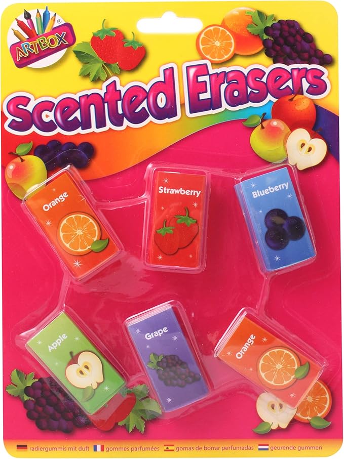 6 Pcs Novelty Assorted Fruit Scented Erasers