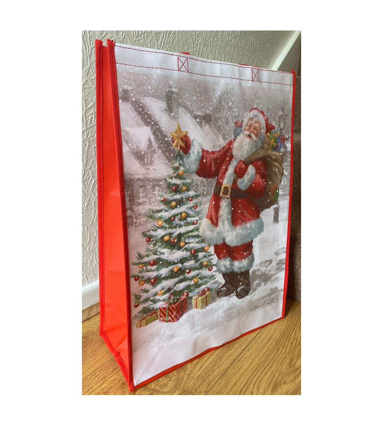 Set of 2 Reusable Christmas Tote Bags with Handles| Jumbo and X-Large Size| Non- Woven, Water Proof, Strong| XMAS Favors Goody Treat Bags for Gifts Distribution Delivery Shopping Party (Snowman)