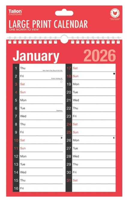 Tallon - A4 Large Print Calendar