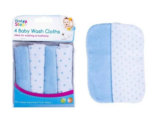 Pack of 4 Baby Extra Soft Wash Burp Cloths Essential Bathtime Flannels 0+Months