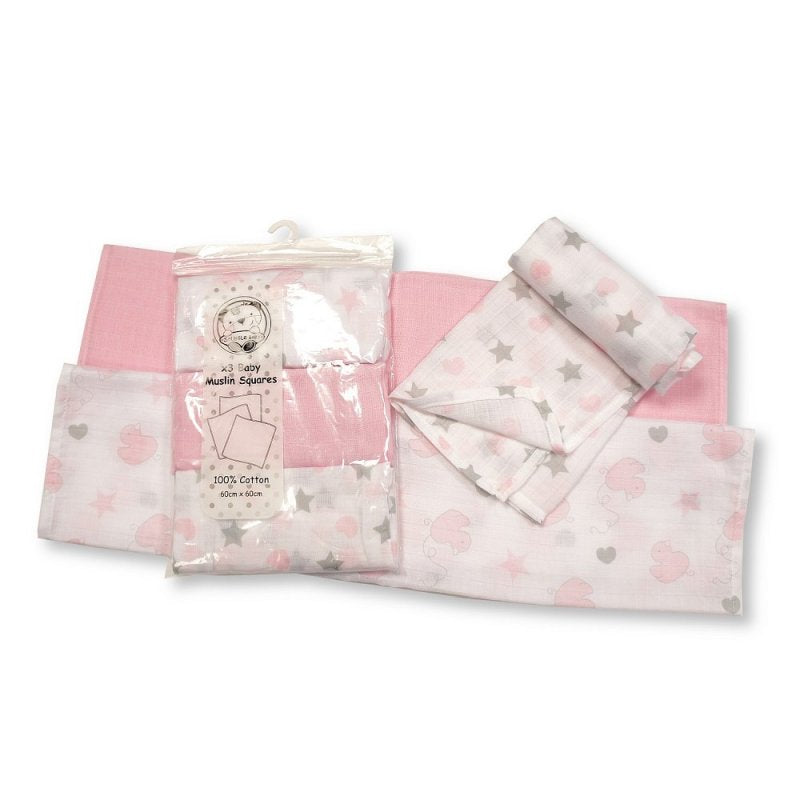 Pink Baby Muslin Squares (Set of 3)