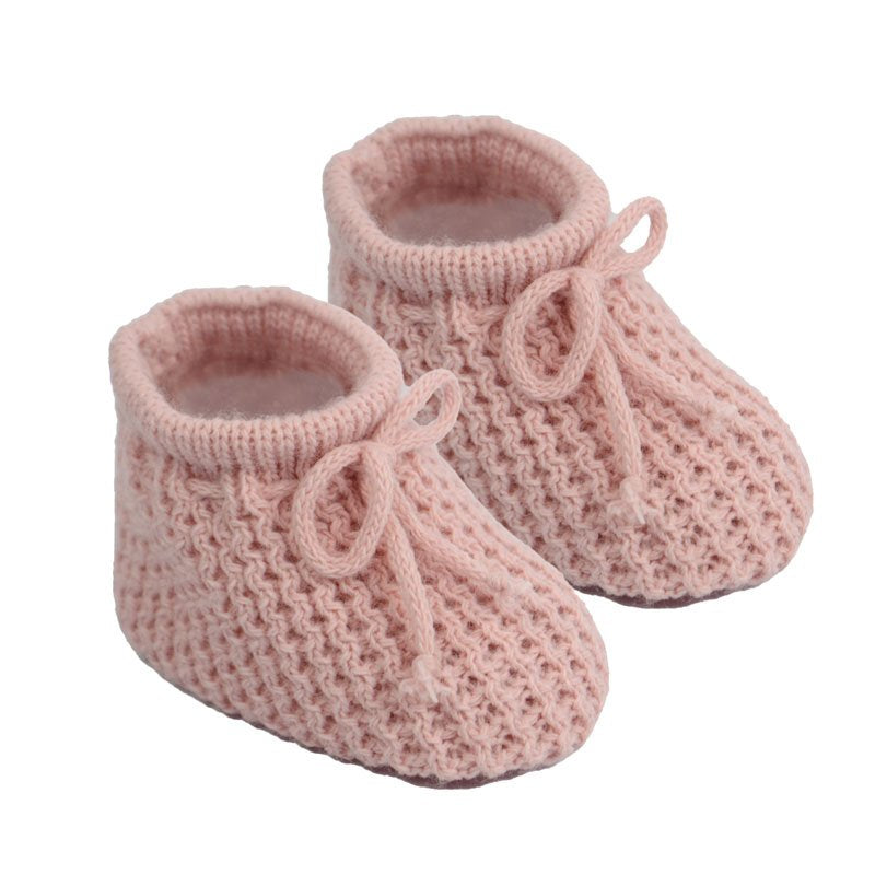 Knitted Baby Bootees with Lace - W/P/B/G/R/SG/Co/SB/RG/N