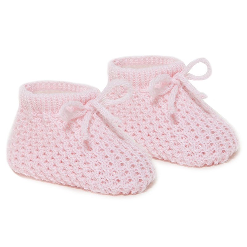 Knitted Baby Bootees with Lace - W/P/B/G/R/SG/Co/SB/RG/N