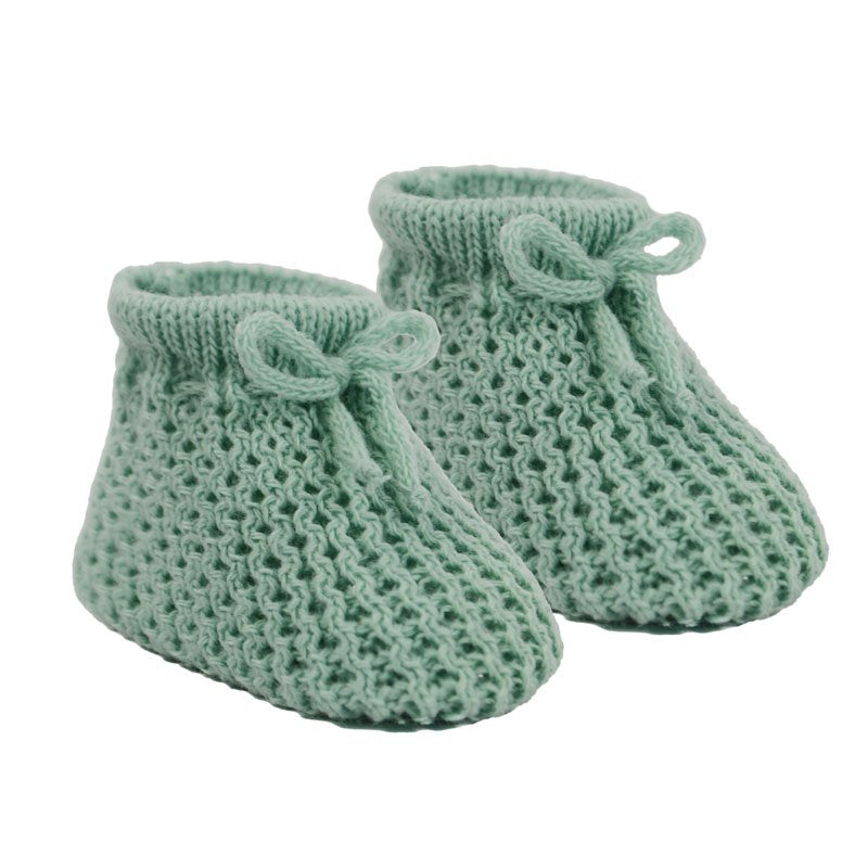 Knitted Baby Bootees with Lace - W/P/B/G/R/SG/Co/SB/RG/N