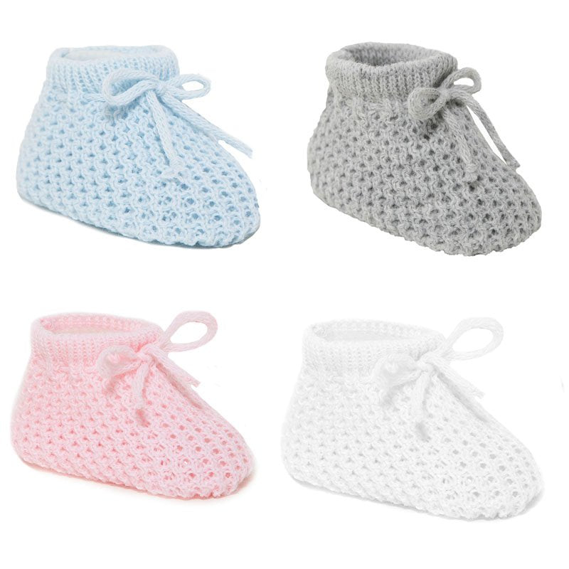 Knitted Baby Bootees with Lace - W/P/B/G/R/SG/Co/SB/RG/N