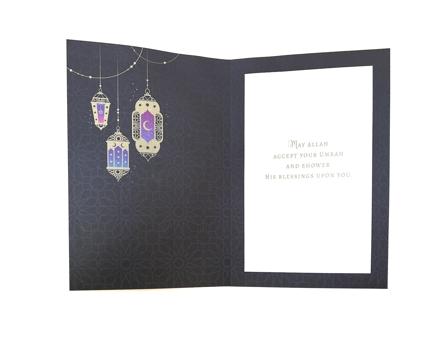 Umrah Mubarak Wishes 3D Greeting Card Foil Print- Lanterns