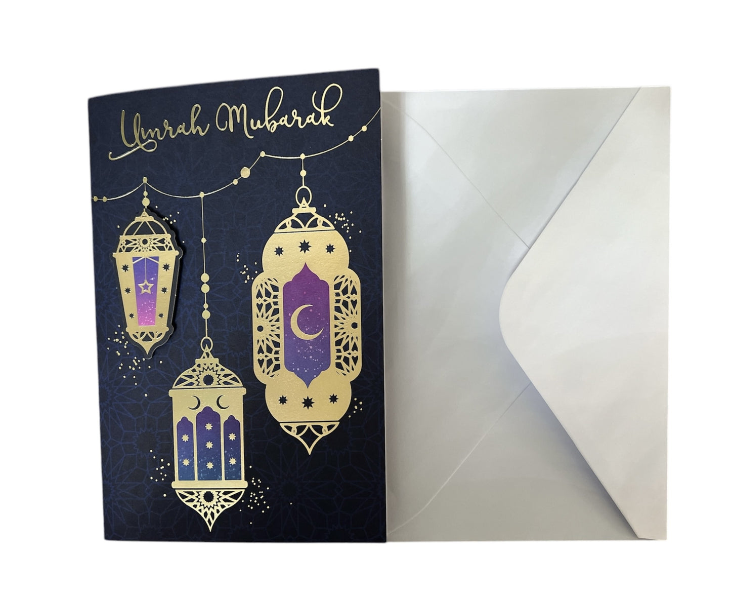 Umrah Mubarak Wishes 3D Greeting Card Foil Print- Lanterns