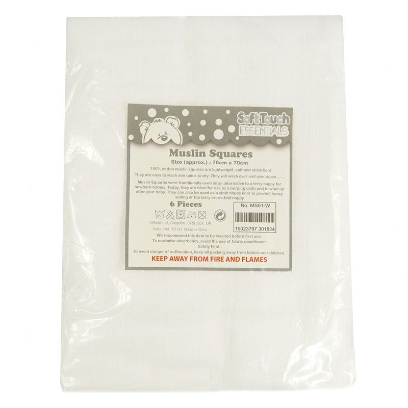White Large Baby Muslin Squares (Set of 6)