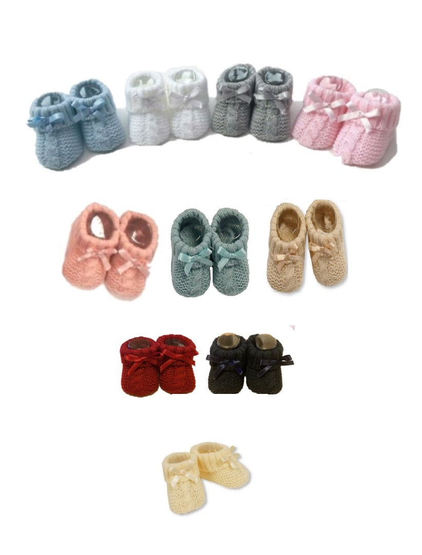 Newborn Soft Knitted Booties with Bow - P/B/SG/W/R/NB/Y/Co/RG