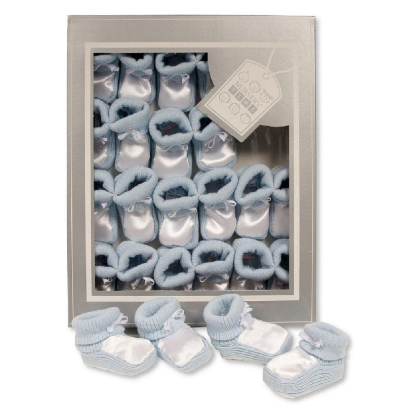 Knitted Baby Bootees with Satin Top - W/P/B
