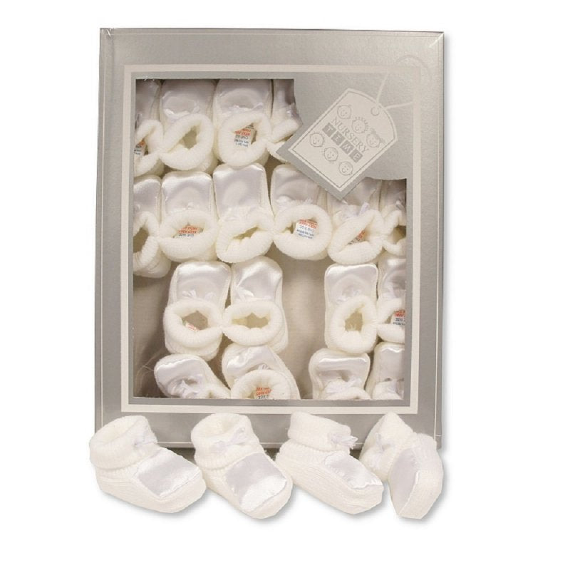 Knitted Baby Bootees with Satin Top - W/P/B