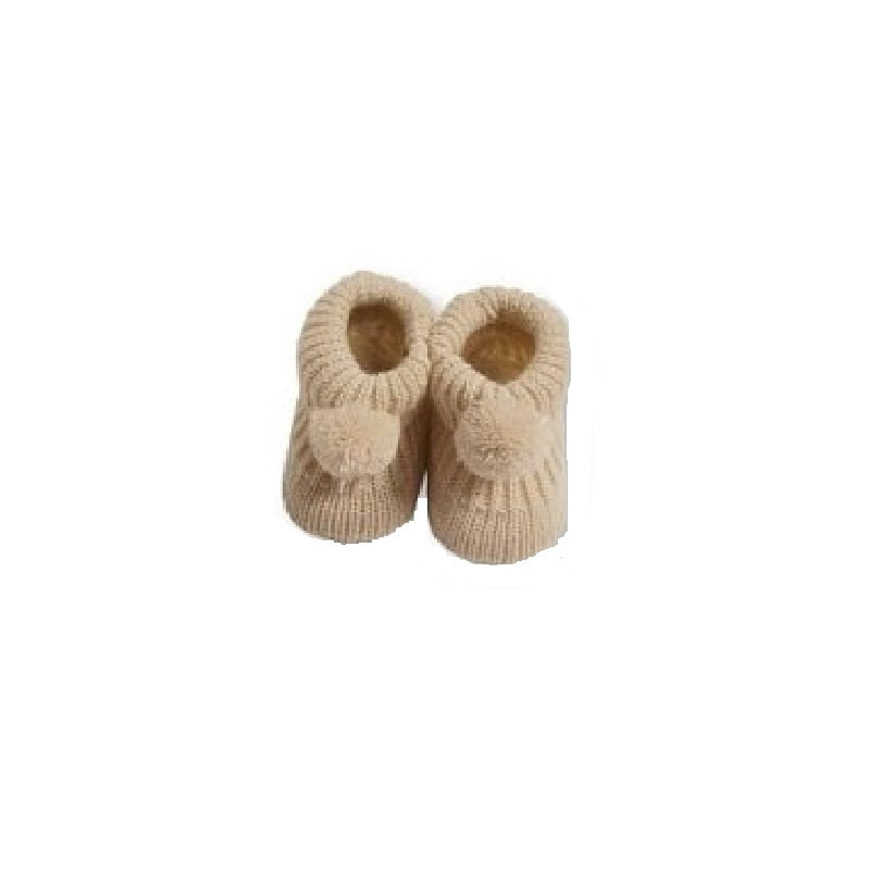 Knitted Baby Bootees with Pom Pom - W/P/B/G/Co/RG