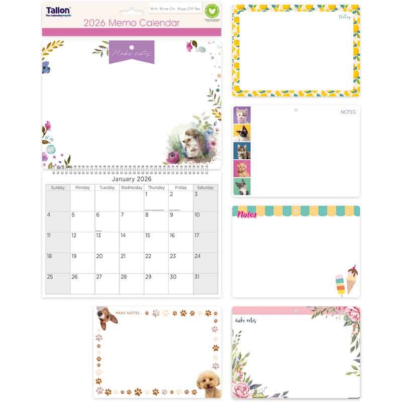 2026 Memo Calendar with Wipeable Board and Pen