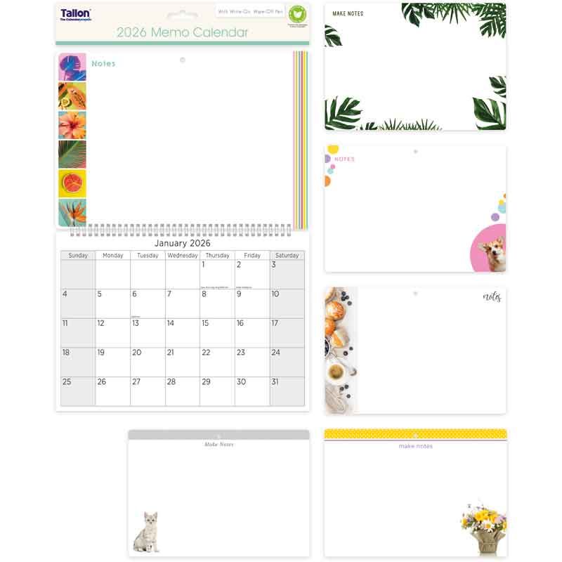 2026 Memo Calendar with Wipeable Board and Pen