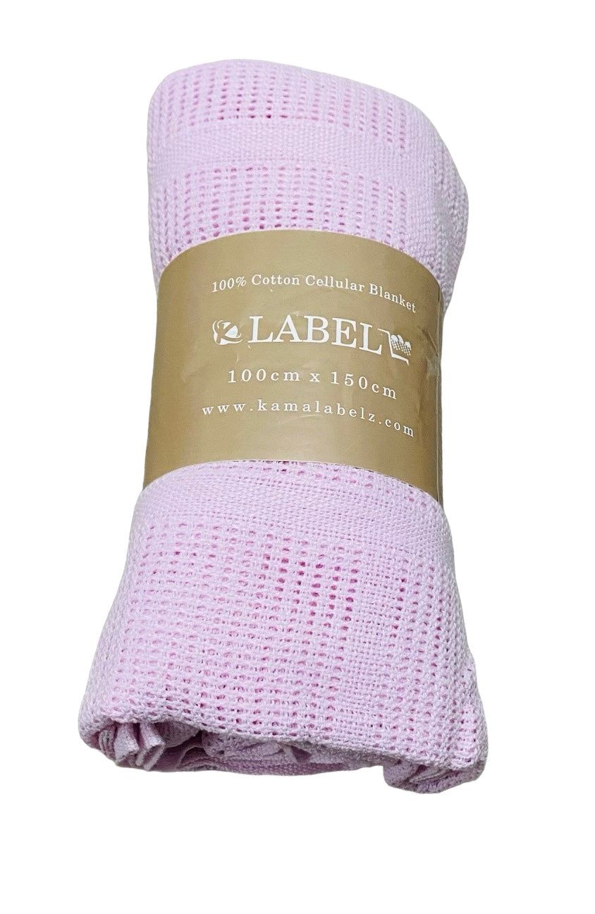 100% Cotton Baby Cellular Blanket for Crib Pram Carrycot Cot Bed - PINK