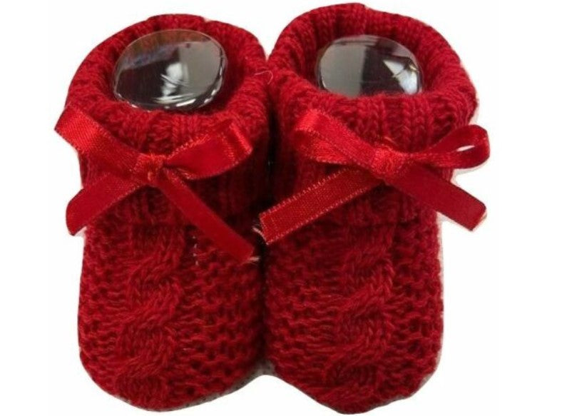 Newborn Soft Knitted Booties with Bow - P/B/SG/W/R/NB/Y/Co/RG