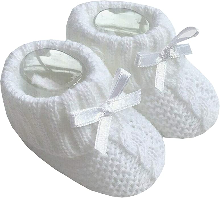 Newborn Soft Knitted Booties with Bow - P/B/SG/W/R/NB/Y/Co/RG