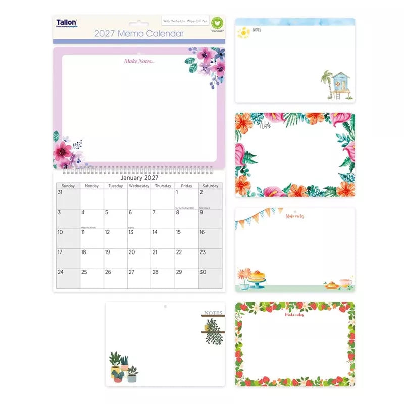 2027 Memo Calendar with Wipeable Board and Pen