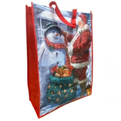 Set of 2 Reusable Christmas Tote Bags with Handles| Jumbo and X-Large Size| Non- Woven, Water Proof, Strong| XMAS Favors Goody Treat Bags for Gifts Distribution Delivery Shopping Party (Snowman)