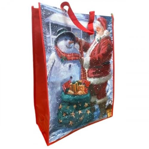 Set of 2 Reusable Christmas Tote Bags with Handles| Jumbo and X-Large Size| Non- Woven, Water Proof, Strong| XMAS Favors Goody Treat Bags for Gifts Distribution Delivery Shopping Party (Snowman)