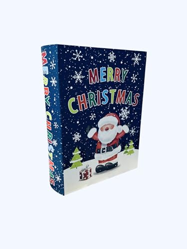 Merry Christmas Set of 3 Stackable Nestable Stunning Traditional Book Shapped Gift boxes | Cute print Santa, Snow, XMAS Presents Storage, Keepsake and Reusable (Blue)