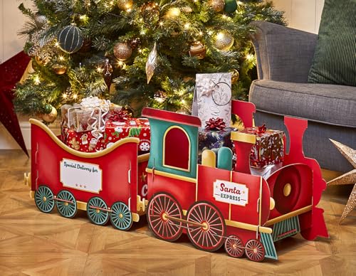 Design by Violet Gingerbread Christmas Train Gift Holder – Festive Cardboard Toy Train for Presents & Treats – 1200GSM with 83 Alphabet Stickers – Cute Christmas Morning Decoration for Kids