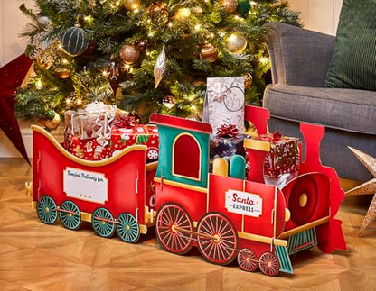 Design by Violet Gingerbread Christmas Train Gift Holder – Festive Cardboard Toy Train for Presents & Treats – 1200GSM with 83 Alphabet Stickers – Cute Christmas Morning Decoration for Kids