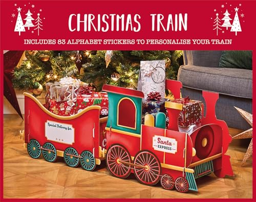 Design by Violet Gingerbread Christmas Train Gift Holder – Festive Cardboard Toy Train for Presents & Treats – 1200GSM with 83 Alphabet Stickers – Cute Christmas Morning Decoration for Kids