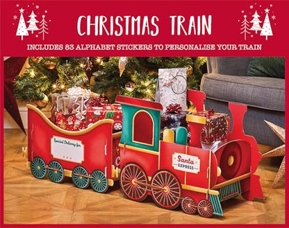 Design by Violet Gingerbread Christmas Train Gift Holder – Festive Cardboard Toy Train for Presents & Treats – 1200GSM with 83 Alphabet Stickers – Cute Christmas Morning Decoration for Kids