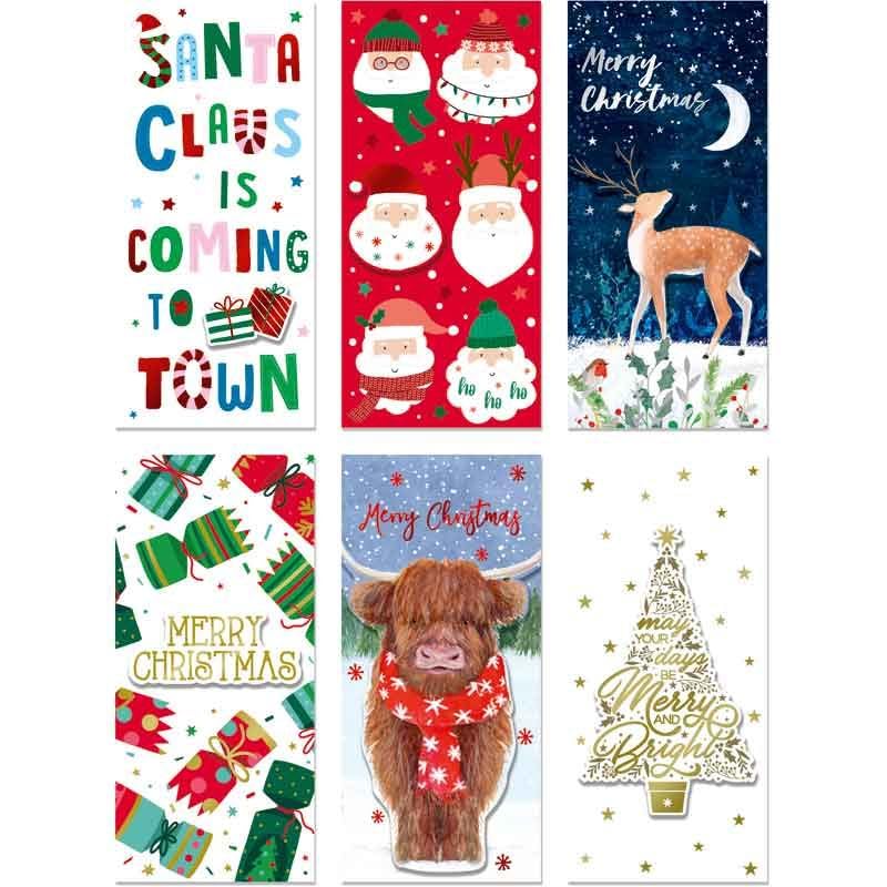 Set of 6 Cute Tri Fold Traditional Christmas Money Wallets for Holding Currency Notes, Gift Card, Voucher| Lovely Seasonal Xmas Greetings| Quality Paper Foil Printing Paper Envelops (Design 1)