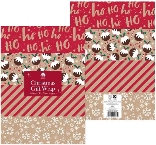 8 Large Christmas Kraft Wrapping Sheets