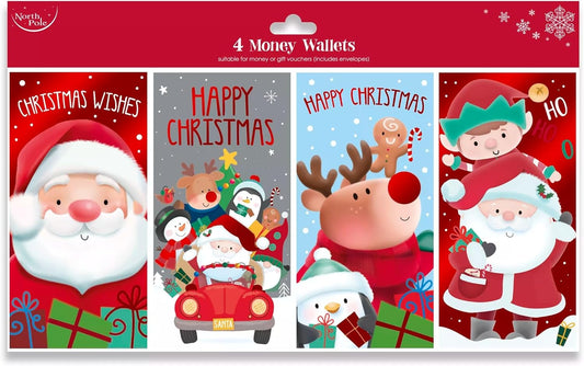 Set of 4 Christmas Money Wallets with Envelopes