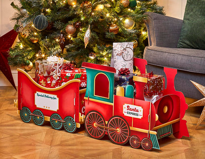 Design by Violet Gingerbread Christmas Train Gift Holder – Festive Cardboard Toy Train for Presents & Treats – 1200GSM with 83 Alphabet Stickers – Cute Christmas Morning Decoration for Kids