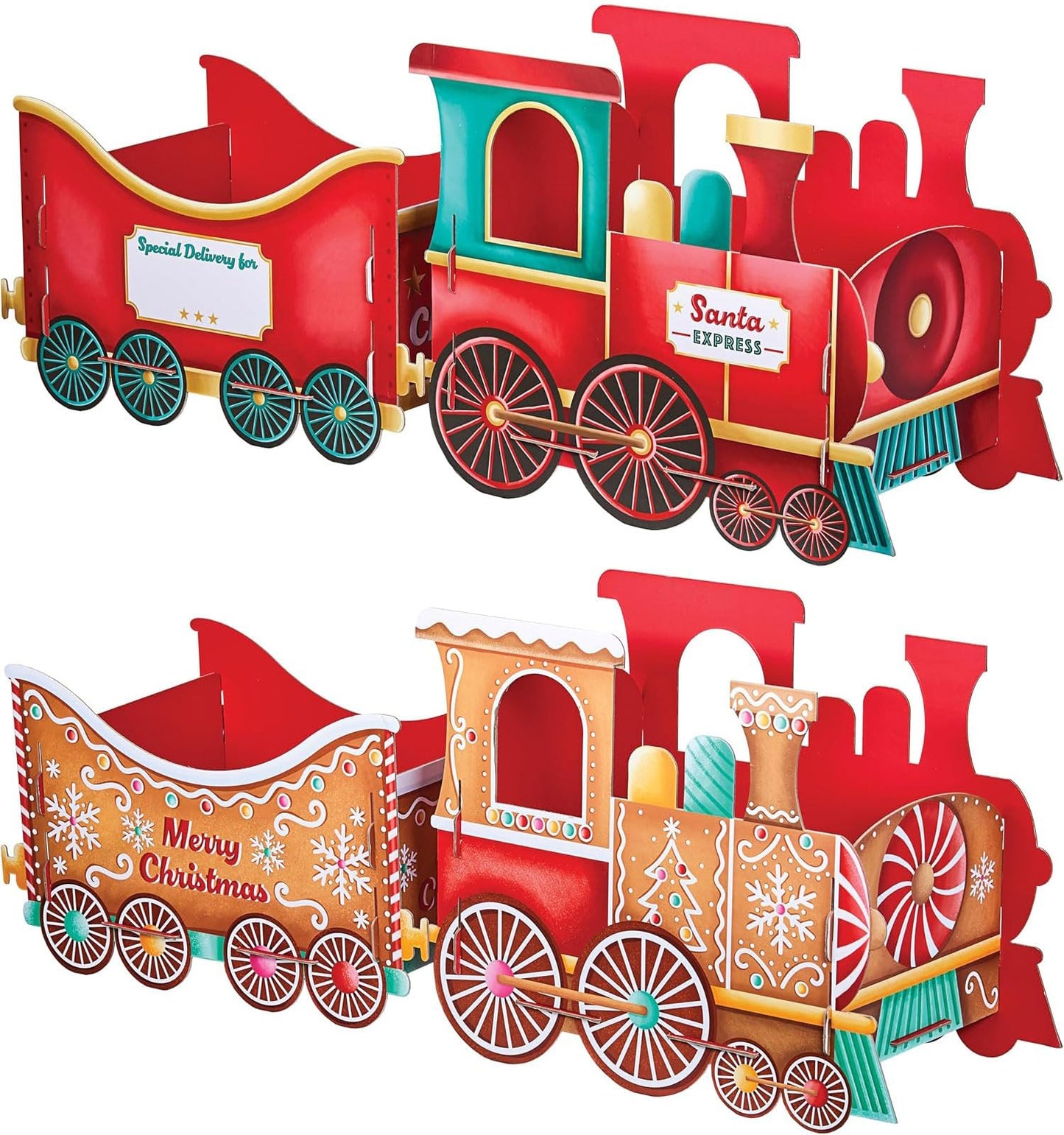 Design by Violet Gingerbread Christmas Train Gift Holder – Festive Cardboard Toy Train for Presents & Treats – 1200GSM with 83 Alphabet Stickers – Cute Christmas Morning Decoration for Kids
