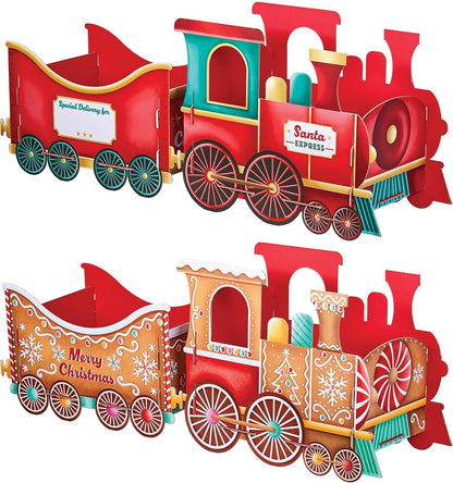 Design by Violet Gingerbread Christmas Train Gift Holder – Festive Cardboard Toy Train for Presents & Treats – 1200GSM with 83 Alphabet Stickers – Cute Christmas Morning Decoration for Kids