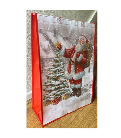 Set of 2 Reusable Christmas Tote Bags with Handles| Jumbo and X-Large Size| Non- Woven, Water Proof, Strong| XMAS Favors Goody Treat Bags for Gifts Distribution Delivery Shopping Party (Snowman)