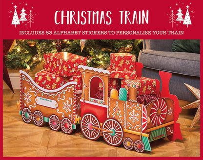 Design by Violet Gingerbread Christmas Train Gift Holder – Festive Cardboard Toy Train for Presents & Treats – 1200GSM with 83 Alphabet Stickers – Cute Christmas Morning Decoration for Kids