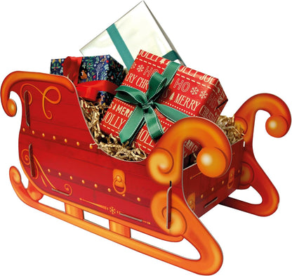 Eurowrap Santa’s Present Sleigh – Large 51cm Festive Red Holder & Decorative Display – Sturdy 1200gsm Cardboard Sleigh for Presents & Holiday Decorations – Easy Assembly