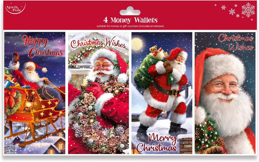Set of 4 Christmas Money Wallets with Envelopes