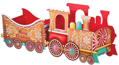 Design by Violet Gingerbread Christmas Train Gift Holder – Festive Cardboard Toy Train for Presents & Treats – 1200GSM with 83 Alphabet Stickers – Cute Christmas Morning Decoration for Kids