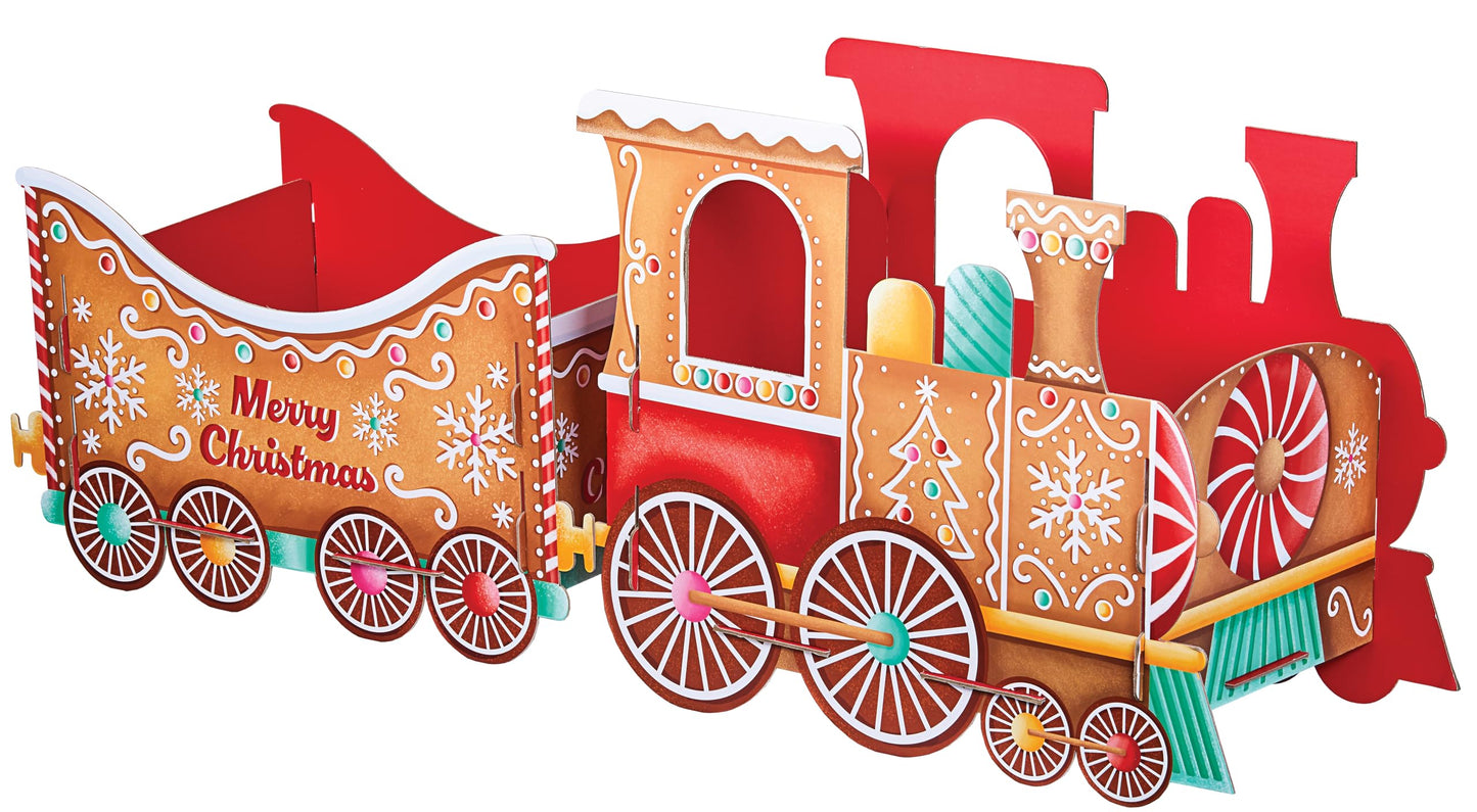 Design by Violet Gingerbread Christmas Train Gift Holder – Festive Cardboard Toy Train for Presents & Treats – 1200GSM with 83 Alphabet Stickers – Cute Christmas Morning Decoration for Kids