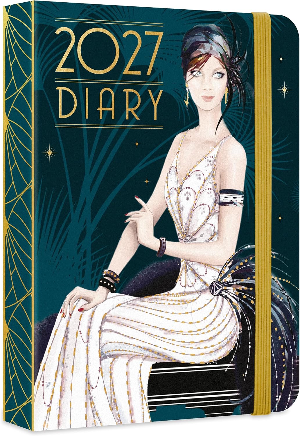 Claire Coxon Art Deco 2027 A6 Weekly Diary | Compact Hardback Organiser with Elastic Closure | Stylish Week-to-View Planner