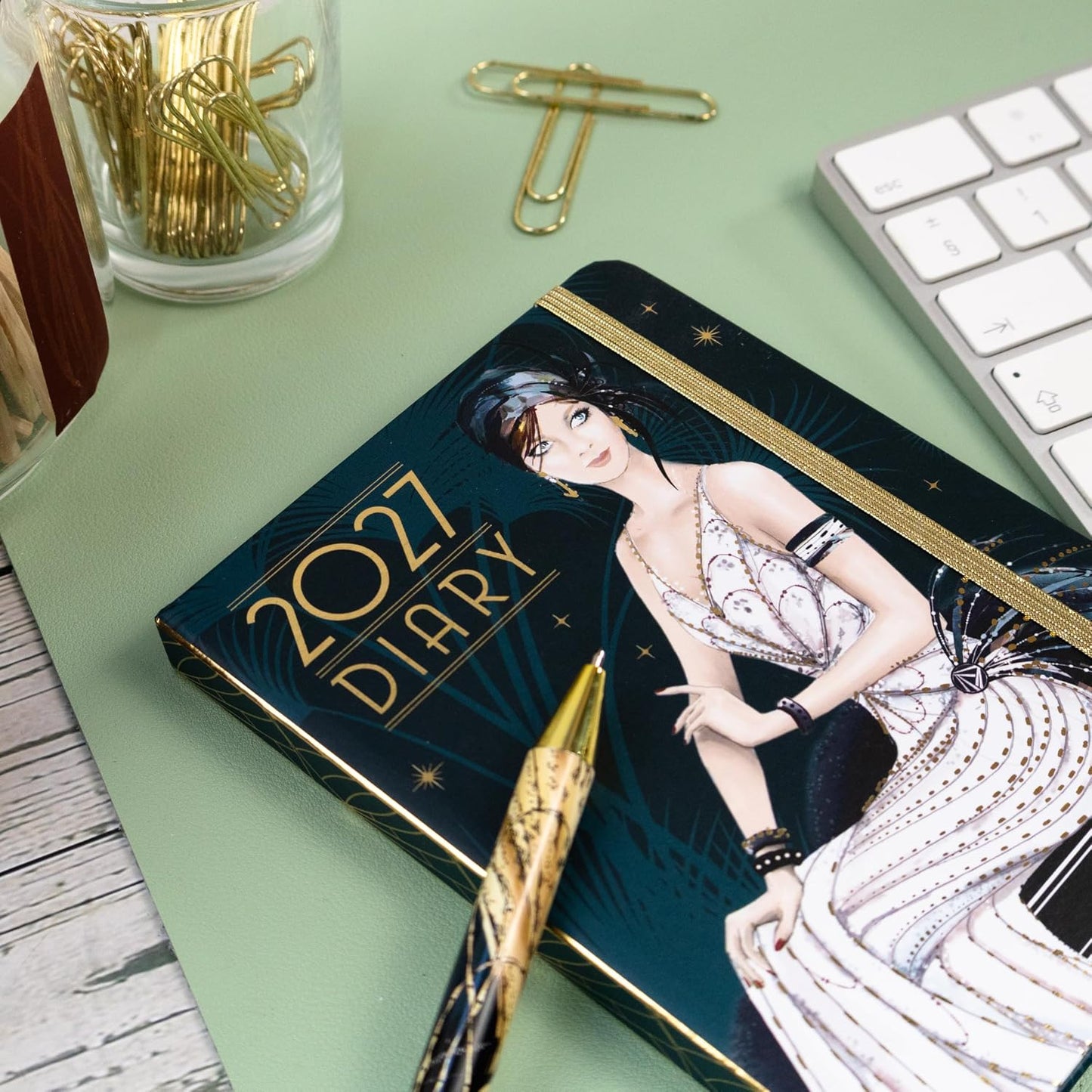 Claire Coxon Art Deco 2027 A6 Weekly Diary | Compact Hardback Organiser with Elastic Closure | Stylish Week-to-View Planner