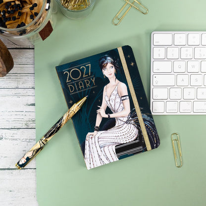 Claire Coxon Art Deco 2027 A6 Weekly Diary | Compact Hardback Organiser with Elastic Closure | Stylish Week-to-View Planner