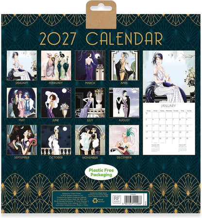 Claire Coxon Art Deco 2027 Square Wall Calendar | Monthly Planner Featuring Original Art Deco Illustrations | Elegant Decorative Calendar