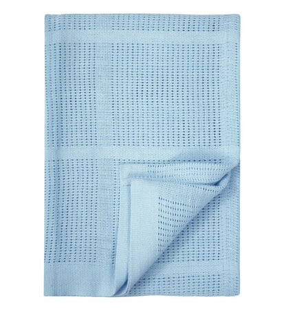 100% Cotton Baby Cellular Blanket for Crib Pram Carrycot Cot Bed - BLUE