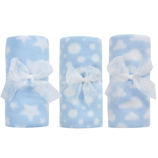 Baby Fleece Blanket for Pram, Crib, Moses Basket Carry Cot or Cot Bed - BLUE (Set of 3)
